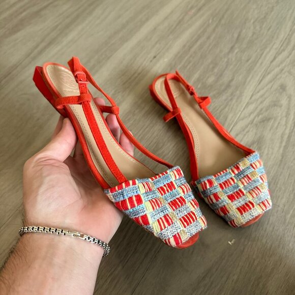 Tory Burch Pietra Tweed Swingback Sandals Size 8 Color Orange - Picture 1 of 6
